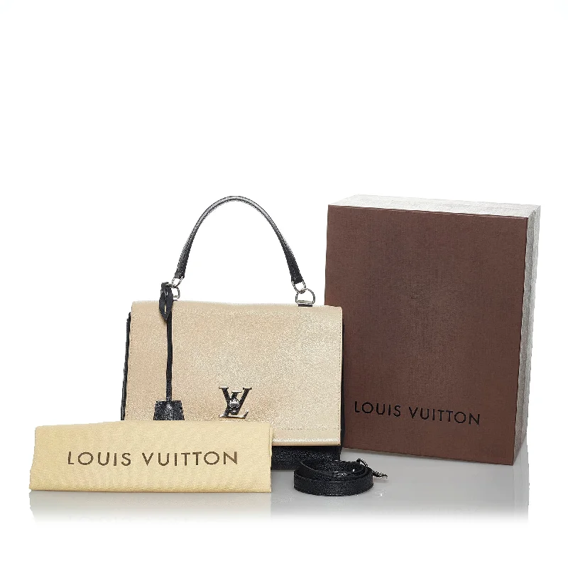 Louis Vuitton tote bags with a printed LV logo on the front for brand visibilityLouis Vuitton Lockme II Beige Calfskin