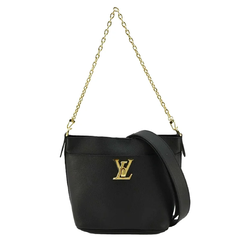 Ladies Louis Vuitton handbags with a detachable coin purse insideLOUIS VUITTON Lock and Walk Lockme Leather Bucket Shoulder Bag Black