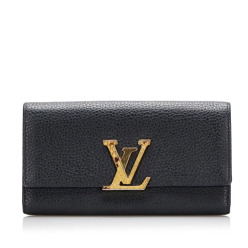 Louis Vuitton bags with a detachable mirror inside for on - the - go touch - upsLouis Vuitton Louis Vuitton N90129 Long Wallet Leather/Pison Noir Black