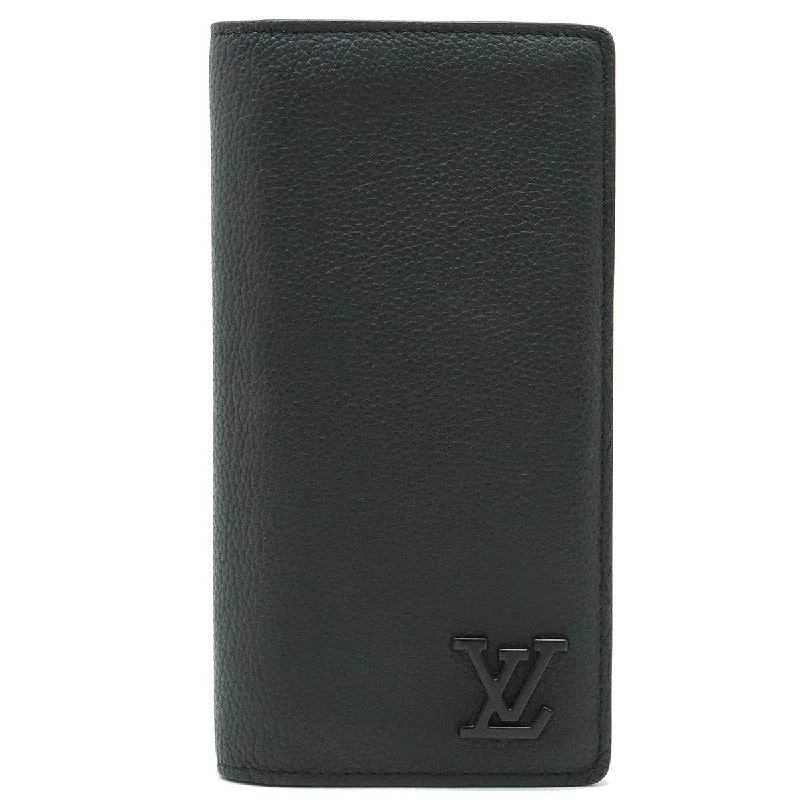 Louis Vuitton bags with a detachable mobile phone holder for convenienceLOUIS VUITTON Louis Vuitton LV Aerogram Portfolio Brother NM 2 Folded Wallet 2 Folded Green Leather Noir Black M69980