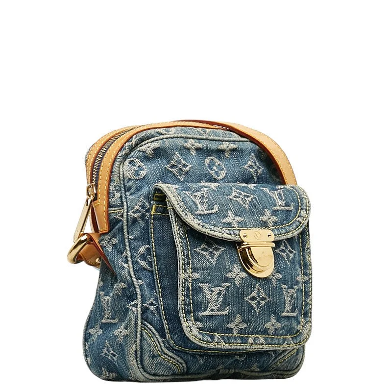 Louis Vuitton bags with a magnetic snap closure for easy accessLouis Vuitton Louis Vuitton Monogram Denim M95348 Shoulder Bag Denim/Leather Blue