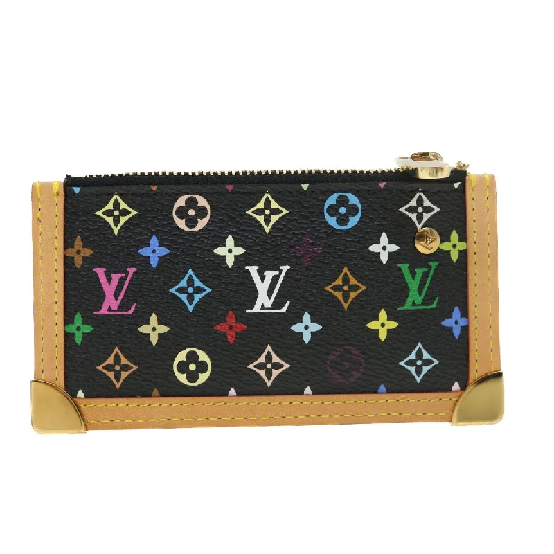 Louis Vuitton crossbody bags with a printed floral pattern for femininityLOUIS VUITTON Multicolor Pochette Cles Coin Purse Black M92654 LV Auth 39201A