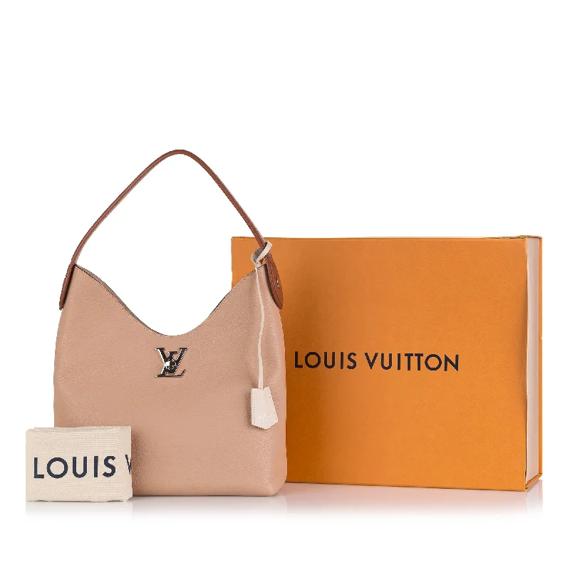 Louis Vuitton bags with a detachable mirror inside for on - the - go touch - upsLouis Vuitton Lockme Hobo Pink Beige Calfskin