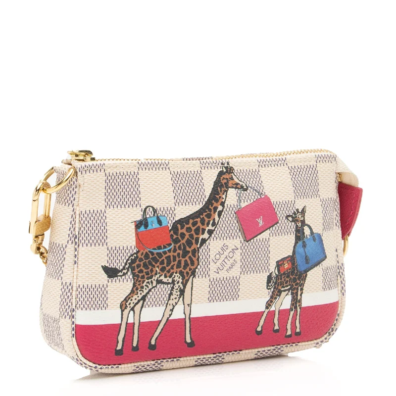 Louis Vuitton bags with a magnetic snap closure for easy accessLouis Vuitton Limited Edition Damier Azur Animation Giraffe Mini Pochette Accessoires (SHF-23908)