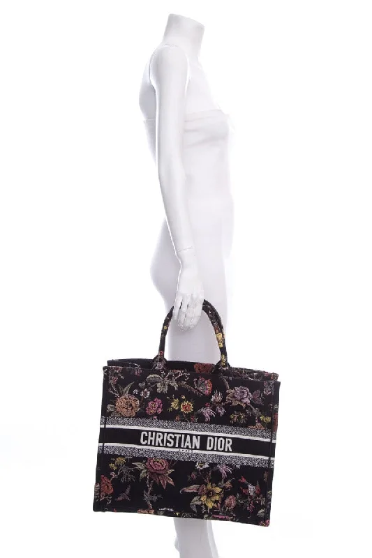 Fashion - forward Christian Dior tote bags for the modern womanDior Black Floral Embroidered Book Tote Handbag