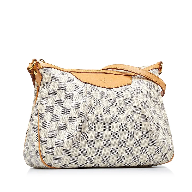 Ladies Louis Vuitton Petite Malle bags with a star - shaped charm for cutenessLOUIS VUITTON Damier Azur Siracusa PM Crossbody Bag