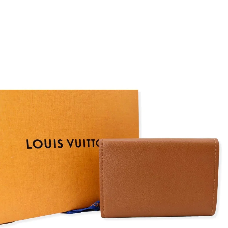 Louis Vuitton bags with a zippered interior pocket for better organizationLOUIS VUITTON Lockmini Calfskin Leather Card Case Wallet Brown