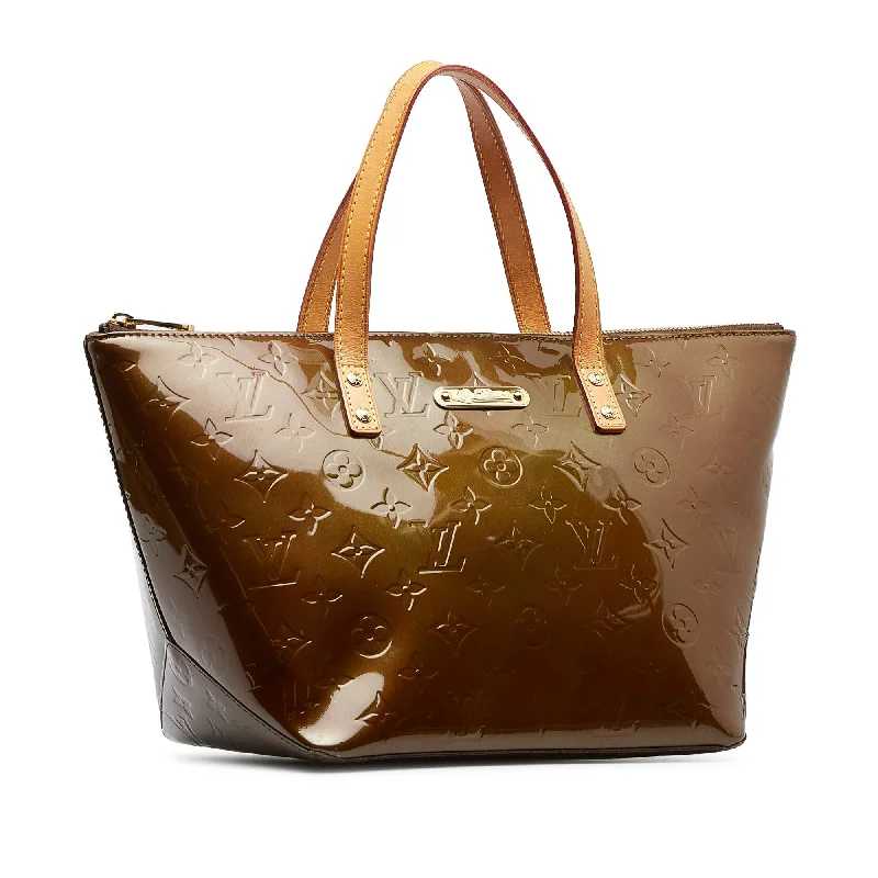 Louis Vuitton tote bags with a printed LV logo on the front for brand visibilityLOUIS VUITTON Vernis Bellevue PM Handbag