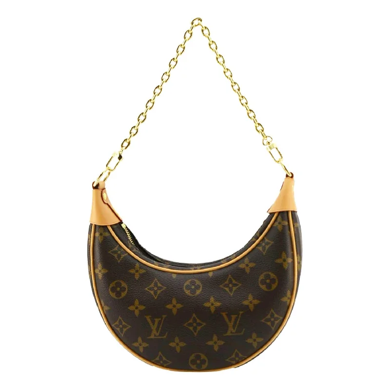 Louis Vuitton tote bags with a double - handle and shoulder - strap optionLOUIS VUITTON Loop Half Moon Monogram Canvas Shoulder Bag Brown