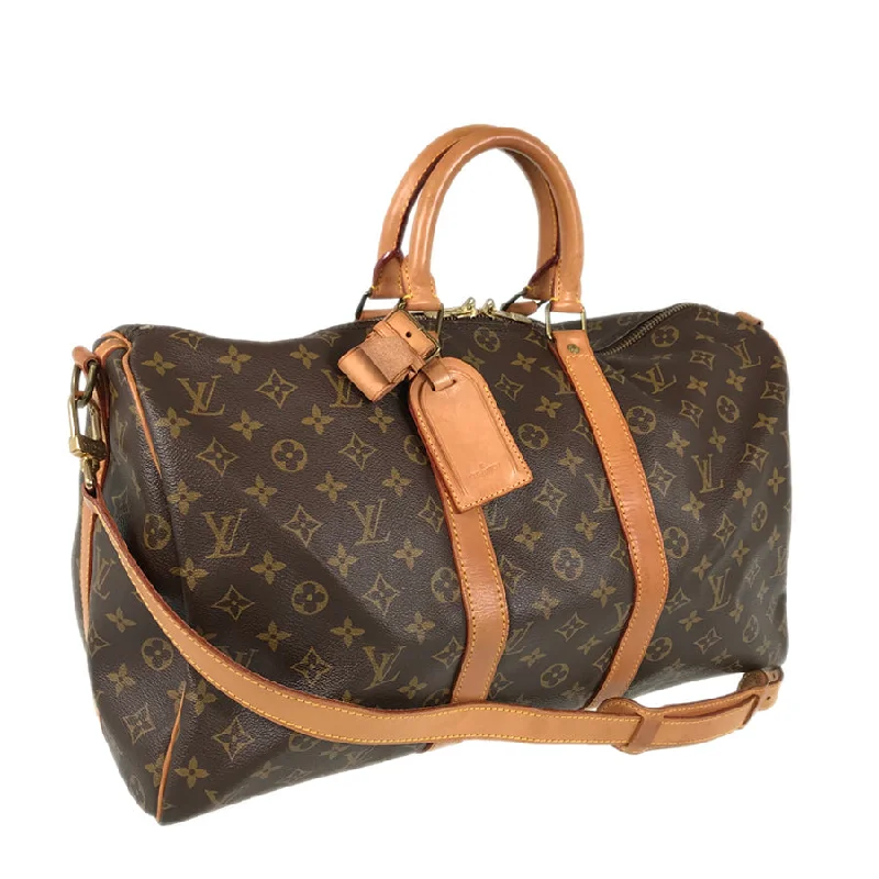 Louis Vuitton bags with a chain - link trim and a leather body for a modern edgeLOUIS VUITTON Monogram keepall Bandolier 45 2WAYShoulder Boston bag