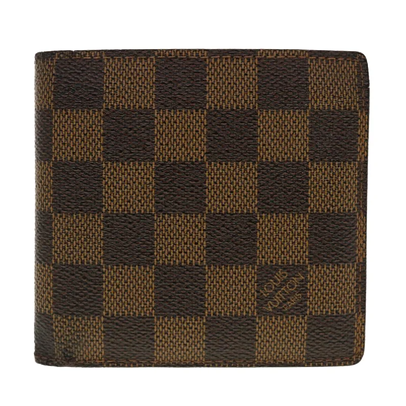 Louis Vuitton bags with a magnetic snap closure for easy accessLOUIS VUITTON Damier Ebene Portefeuille Marco Bifold Wallet N61675 LV Auth 40636