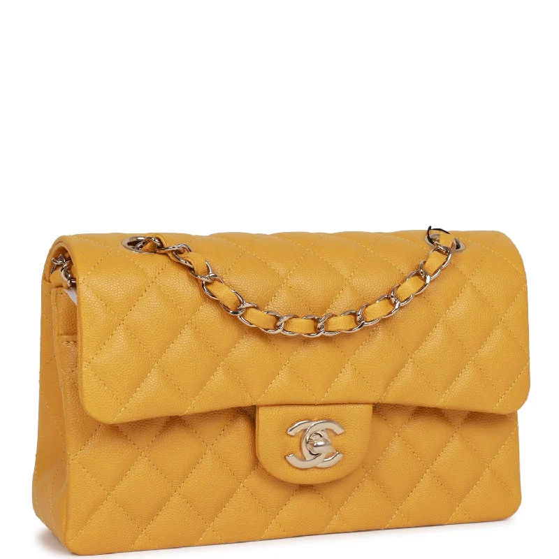 Chanel Handbag with Adjustable Strap for ComfortChanel Handbag with Adjustable Strap for ComfortChanel Small Classic Double Flap Yellow Caviar Light Gold Hardware