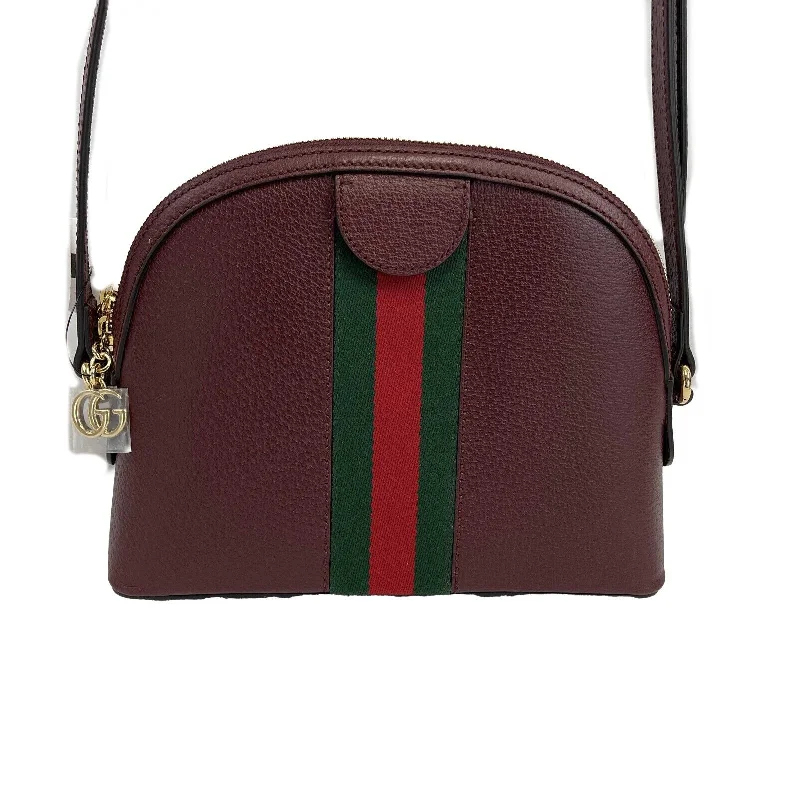 Women Gucci Sylvie bags featuring the signature web stripeGUCCI - NEW Ophidia Small Shoulder Burgundy GG Leather Crossbody