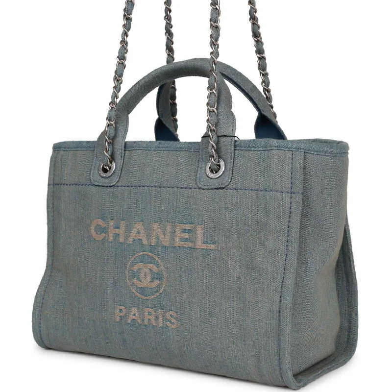 Chanel Chain Strap Handbag for Everyday UseChanel Chain Strap Handbag for Everyday UseChanel Small Deauville Shopping Bag Distressed Blue Denim Aged Silver Hardware