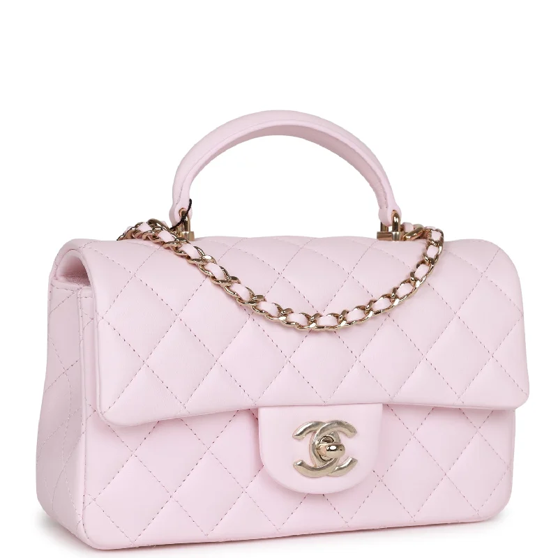 Chanel Designer Handbag with Unique DesignChanel Designer Handbag with Unique DesignChanel Mini Rectangular Flap Bag with Top Handle Light Pink Lambskin Light Gold Hardware