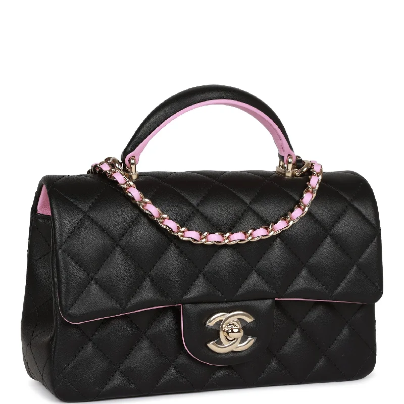 Chanel New Arrival Handbag with Gold HardwareChanel New Arrival Handbag with Gold HardwareChanel Mini Rectangular Flap Bag with Top Handle Black and Pink Lambskin Light Gold Hardware