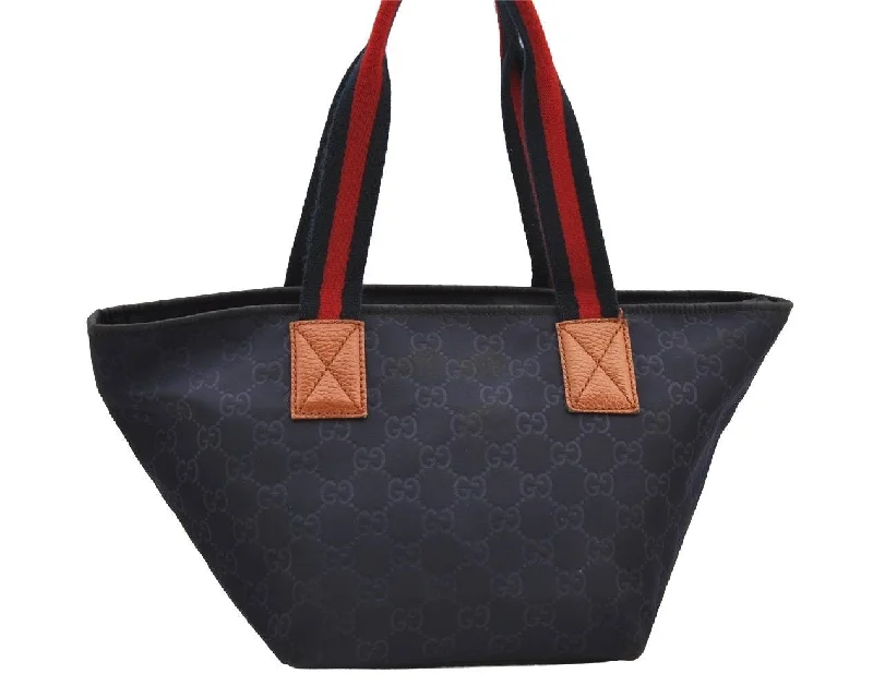 Gucci backpacks for women with a hidden back pocketAuthentic GUCCI Sherry Line Shoulder Tote Bag GG Nylon Leather 374433 Navy 3000I