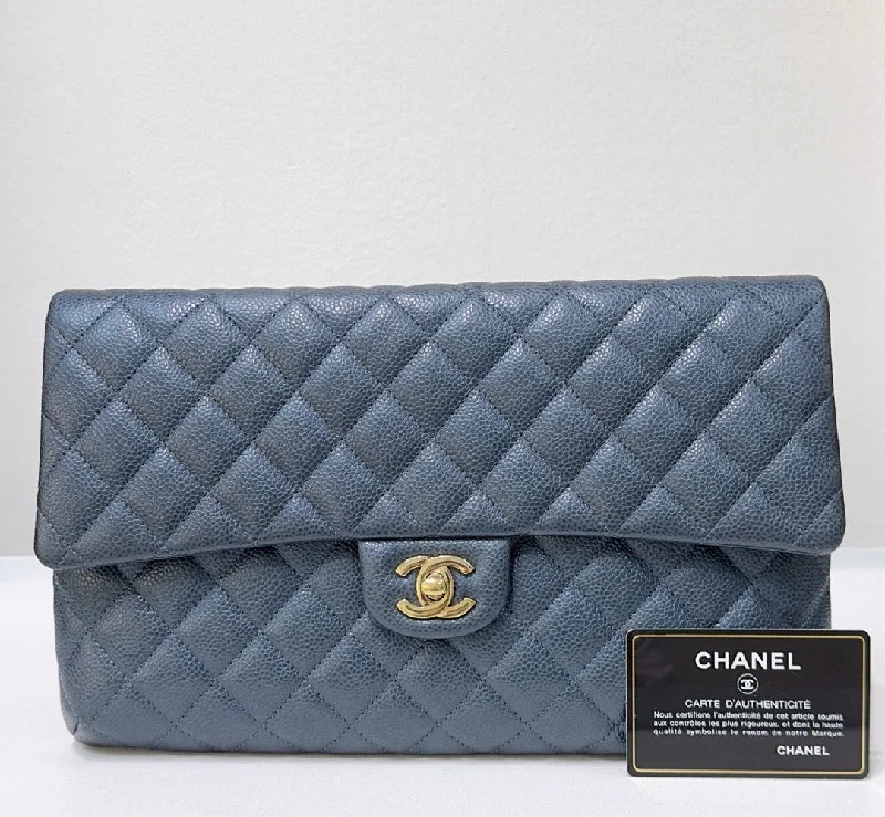 Chanel Black Handbag for Business MeetingsChanel Black Handbag for Business MeetingsCHANEL Classic Large Clutch Blue Grained Calfskin GHW