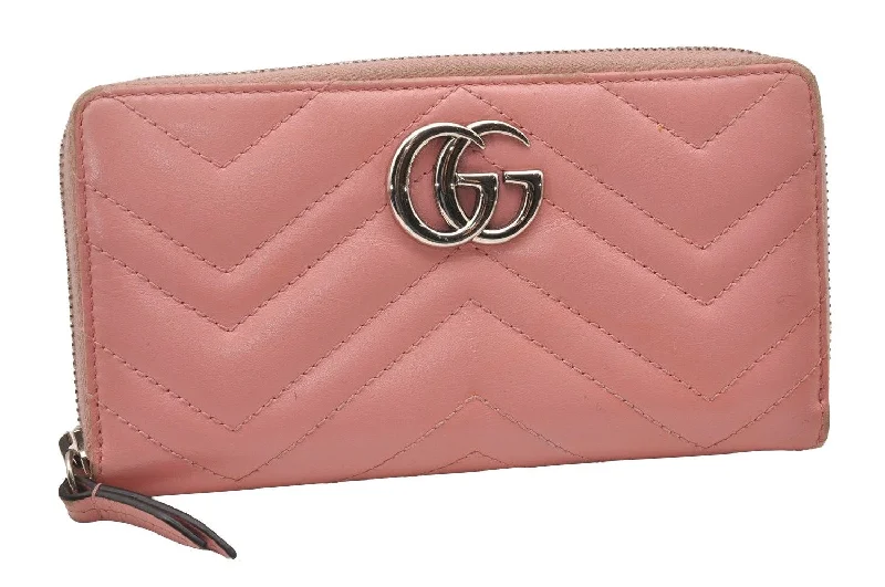 Gucci tote bags for women with a water - resistant coatingAuthentic GUCCI GG Marmont Double G Long Wallet Purse Leather 443123 Pink 2825I