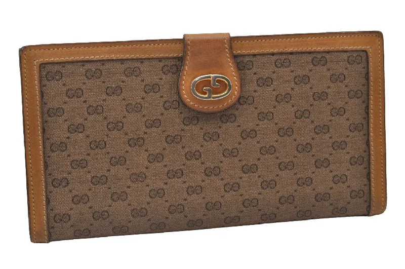 Women Gucci bags with a magnetic snap closure for easy accessAuthentic GUCCI Vintage Micro GG PVC Leather Long Wallet Purse Brown 2369I