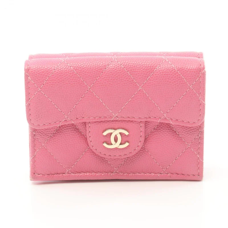 Chanel Handbag with Adjustable Strap for ComfortChanel Handbag with Adjustable Strap for ComfortCHANEL Classic Small Flap Wallet Matelasse Tri-fold Caviar Skin Women's Pink AP0230