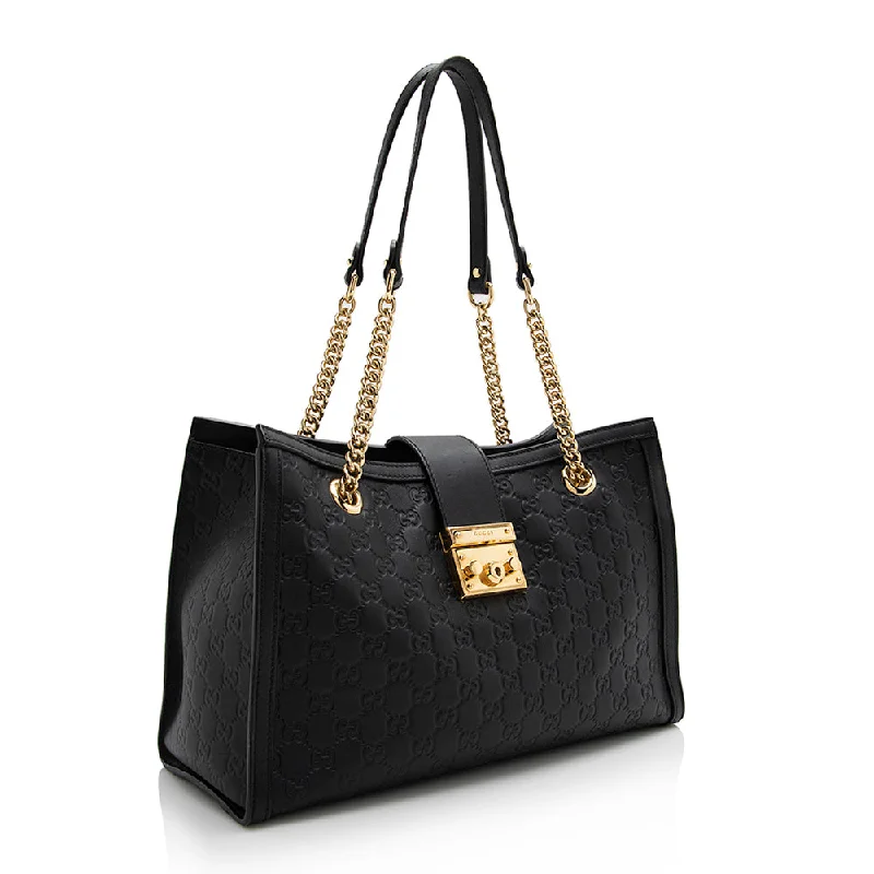 Ladies Gucci Dionysus bags with a detachable shoulder strapGucci Guccissima Leather Padlock Chain Medium Shoulder Bag (21910)