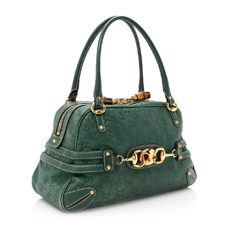 Women Gucci bags with a chain - link trim and a leather bodyGucci Guccissima Leather Wave Boston Bag (20754)