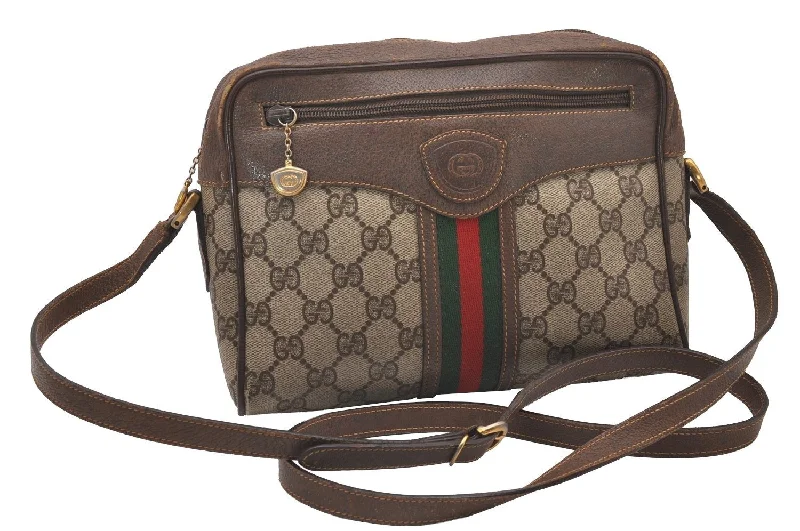 Gucci Marmont bags for women with a snakeskin - effect panelAuthentic GUCCI Web Sherry Line Shoulder Cross Bag GG PVC Leather Brown 3026I