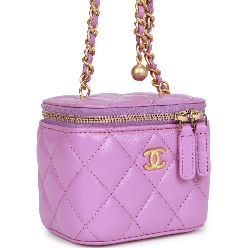 Chanel Handbag with Adjustable Strap for ComfortChanel Handbag with Adjustable Strap for ComfortChanel Small Classic CC Vanity Case Purple Lambskin Gold Hardware