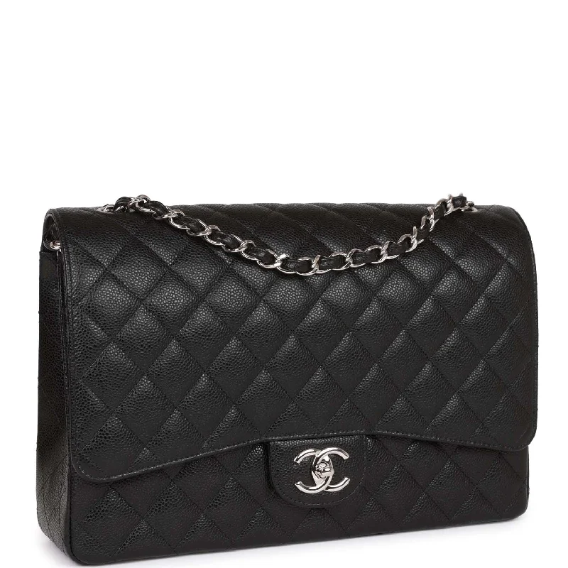 Chanel Classic Flap Bag for Evening PartyChanel Classic Flap Bag for Evening PartyChanel Maxi Classic Double Flap Bag Black Quilted Caviar Silver Hardware