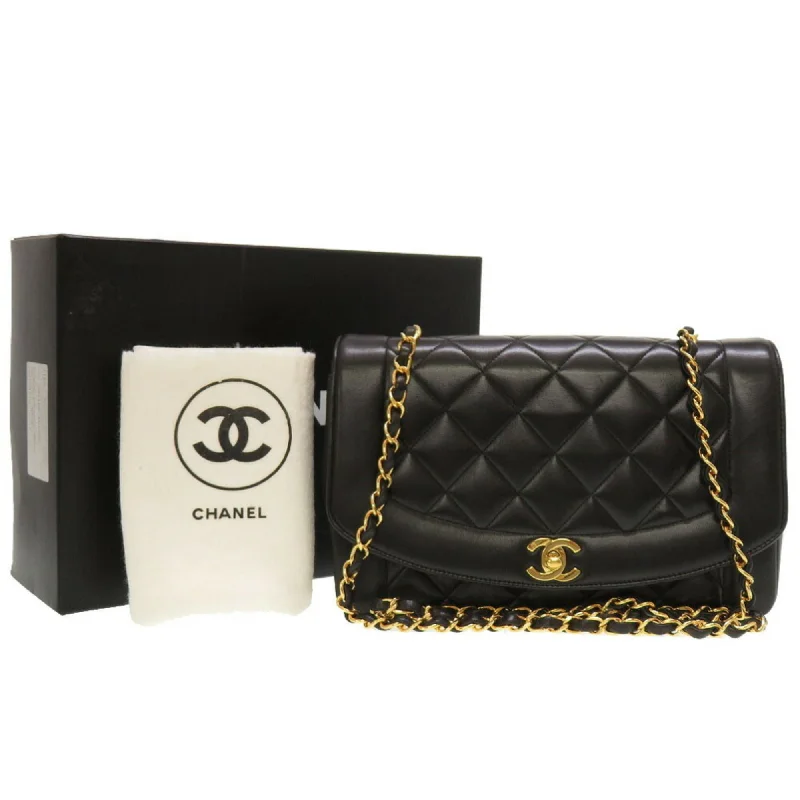 Chanel Luxury Handbag for High - End EventsChanel Luxury Handbag for High - End EventsCHANEL Diana 25 Matelasse No. 4 Lambskin Black Gold Chain Shoulder Bag Coco Mark