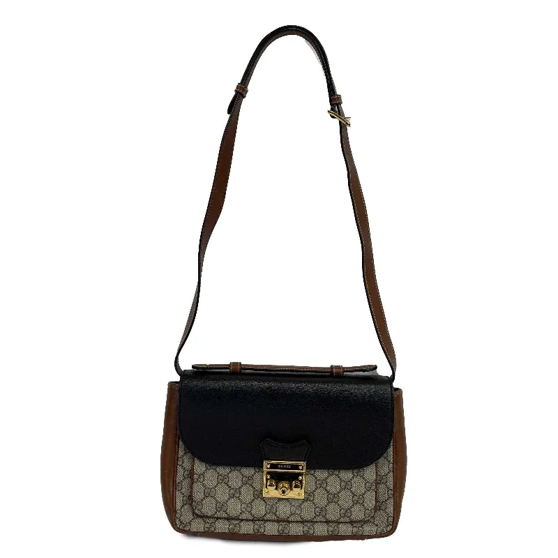 Gucci backpacks for women with a hidden back pocketGUCCI - Padlock Mini Monogram Brown Top Handle - Crossbody / Shoulder Bag