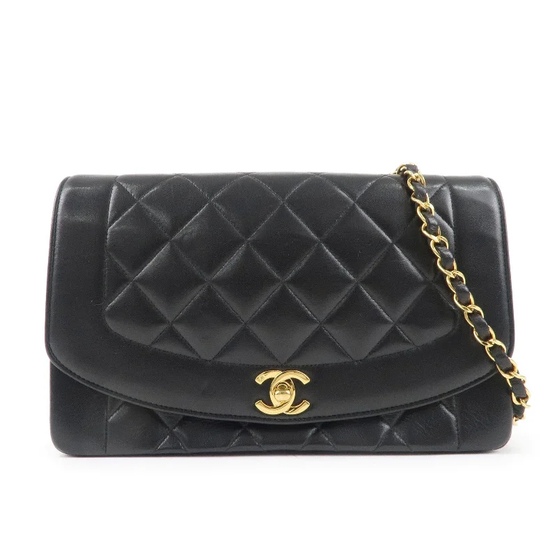 Chanel Handbag with Adjustable Strap for ComfortChanel Handbag with Adjustable Strap for ComfortCHANEL Matelasse Lambskin Diana Chain Shoulder Bag Black A01165