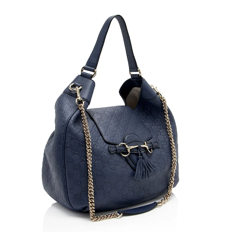 Women Gucci bags with a chain - link trim and a leather bodyGucci Guccissima Leather Emily Hobo (RC02em)