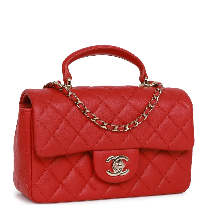 Chanel Luxury Handbag for High - End EventsChanel Luxury Handbag for High - End EventsChanel Mini Rectangular Flap Bag with Top Handle Red Lambskin Light Gold Hardware