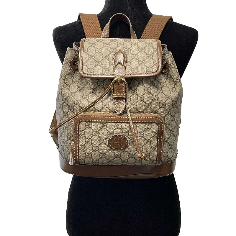 Women Gucci bags with a detachable mobile phone holderGUCCI - NEW Backpack With Interlocking G - Beige / Brown Monogram Backpack