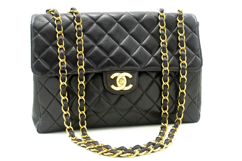 Chanel Designer Handbag with Unique DesignChanel Designer Handbag with Unique DesignCHANEL Classic Large 11" Chain Shoulder Bag Flap Black Lambskin