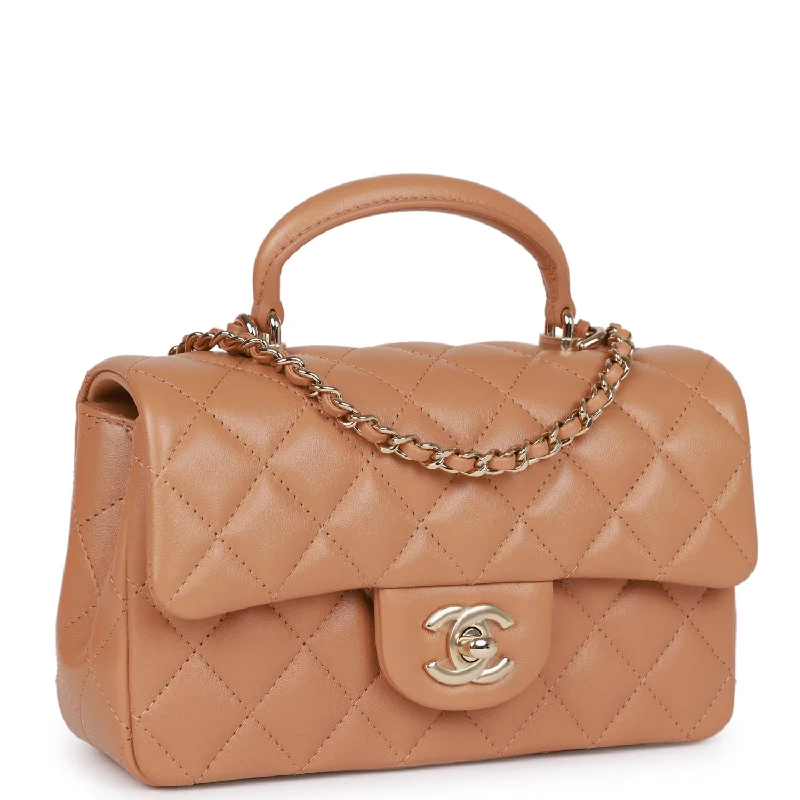 Chanel Luxury Handbag for High - End EventsChanel Luxury Handbag for High - End EventsChanel Mini Rectangular Flap with Top Handle Caramel Lambskin Light Gold Hardware