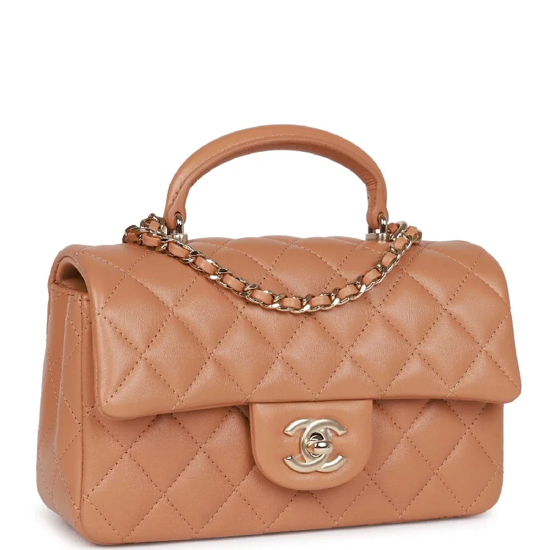 Chanel Designer Handbag with Unique DesignChanel Designer Handbag with Unique DesignChanel Mini Rectangular Flap with Top Handle Caramel Lambskin Light Gold Hardware