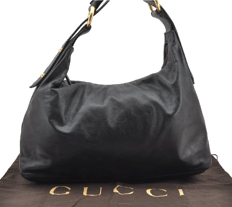 Women Gucci bags with a detachable mobile phone holderAuthentic GUCCI Horsebit Large Hobo Shoulder Hand Bag Leather 115867 Black 2283I