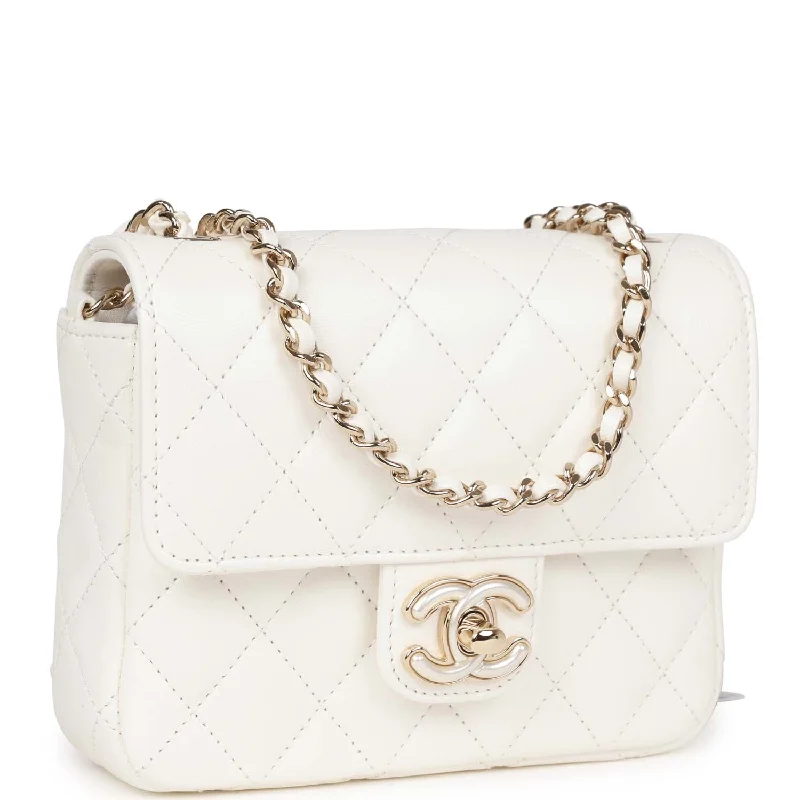 Chanel Handbag with Adjustable Strap for ComfortChanel Handbag with Adjustable Strap for ComfortChanel Sweet Mini Square Flap Bag White Lambskin Light Gold Hardware