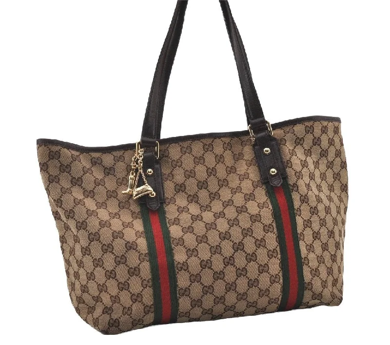 Women Gucci Sylvie bags with a detachable ribbon detailAuthentic GUCCI Web Sherry Line Tote Bag GG Canvas Leather 139260 Brown 3200I