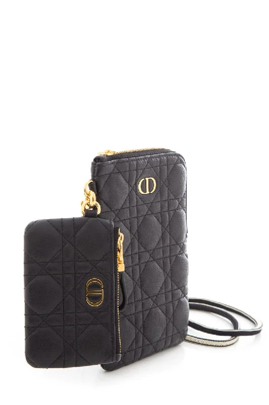 Christian Dior bags with a zip - top closure and multiple compartmentsChristian Dior Black Cannage Caro Cross-Body in Calfskin