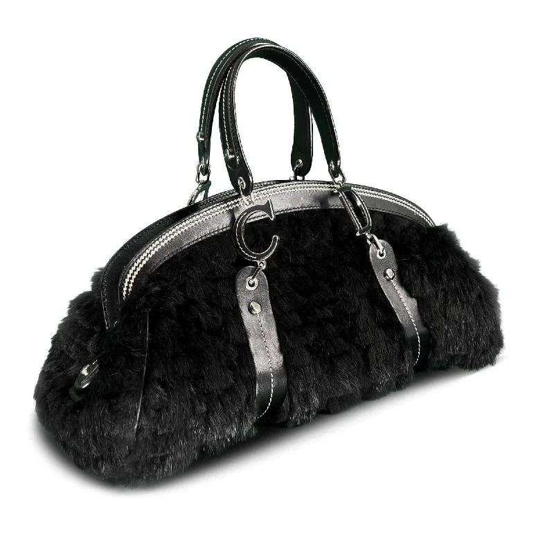 Stylish Christian Dior shoulder bags with a tassel - adorned zipperChristian Dior Black Diorissimo Fur and Leather Frame satchel