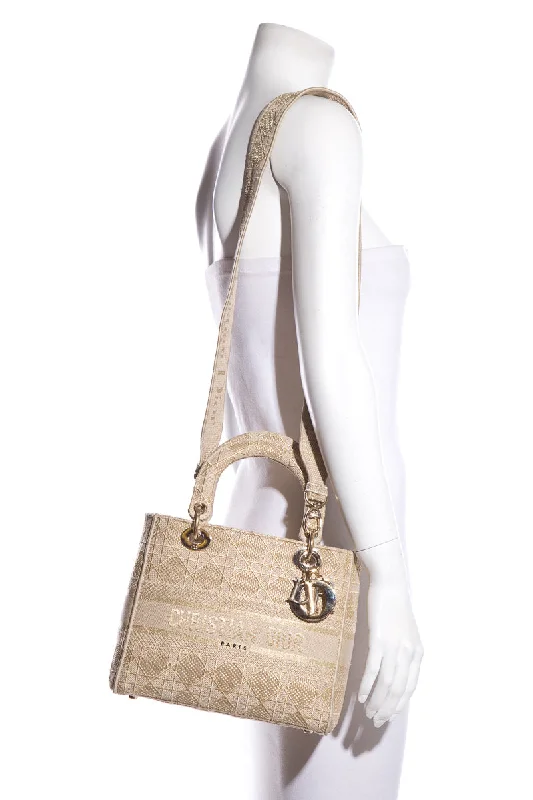 Luxury Christian Dior crossbody bags with a chain - link strapChristian Dior Tan & Gold Lady Dior Knit Handbag