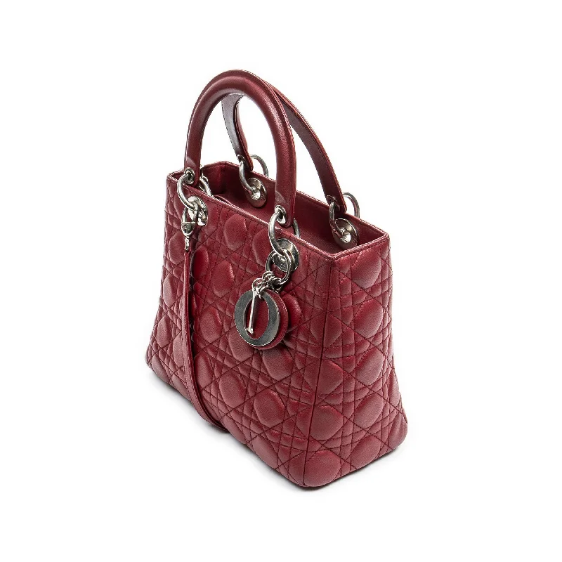 Stylish Christian Dior shoulder bags with a tassel - adorned zipperDior Lady Dior Medium Red Cannage Quilted Leather