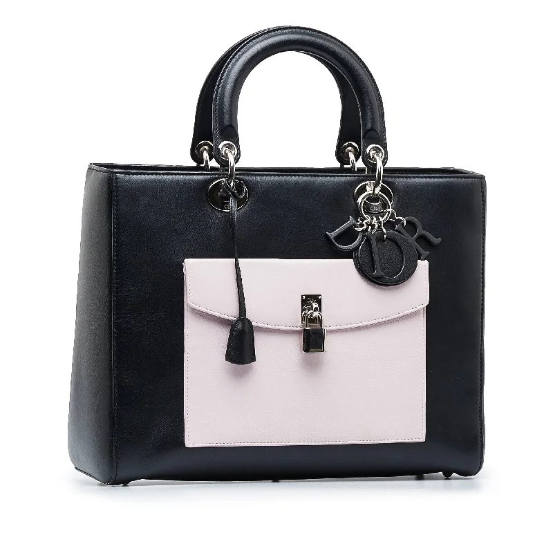 Christian Dior Saddle bags with a patent leather finish for a shiny lookDior Lady Dior Pocket Large Black Calfskin