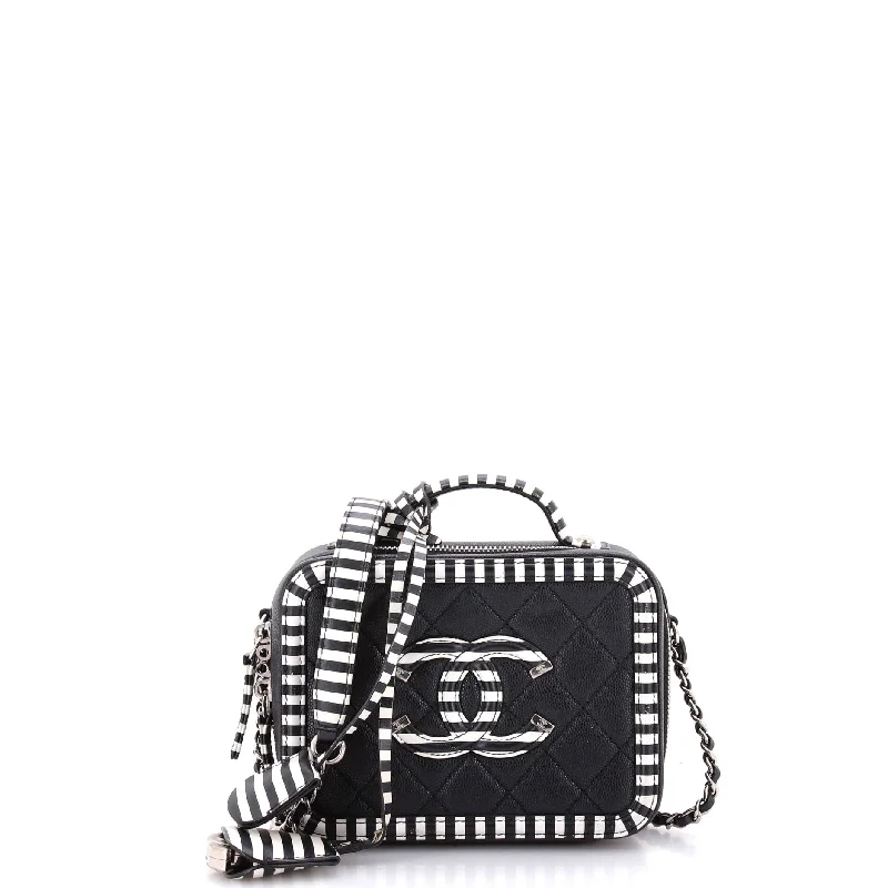 Luxury Christian Dior crossbody bags with a chain - link strapFiligree Vanity Case Quilted Caviar with Striped Leather Small