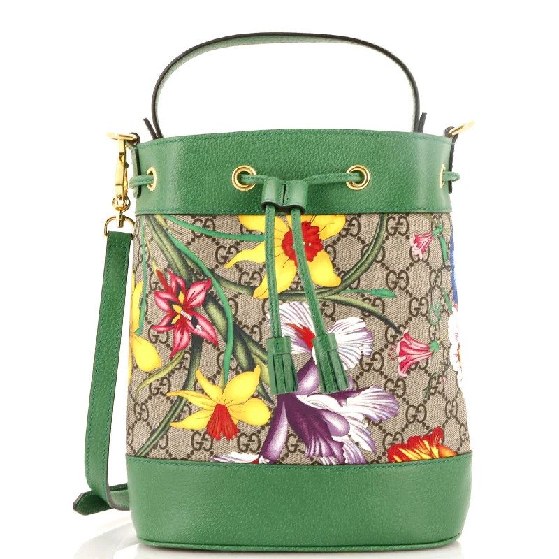 Stylish Christian Dior shoulder bags with a tassel - adorned zipperOphidia Bucket Bag Flora GG Coated Canvas and Leather  Small