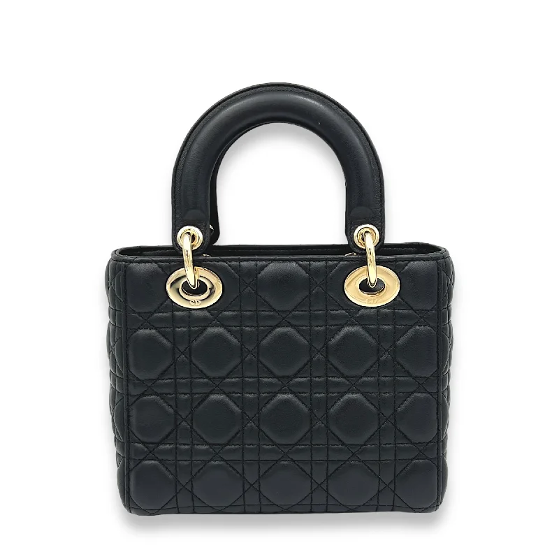 Fashion - forward Christian Dior tote bags for the modern womanLady Dior Small Black Top Handle Bag in Lambskin, Light Gold hardware